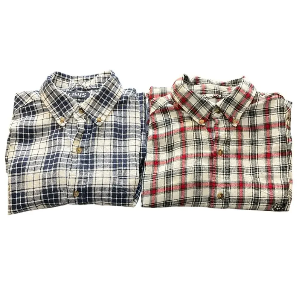 Chaps Men’s Plaid Flannel Button Down Shirts Size M Bundle of 2